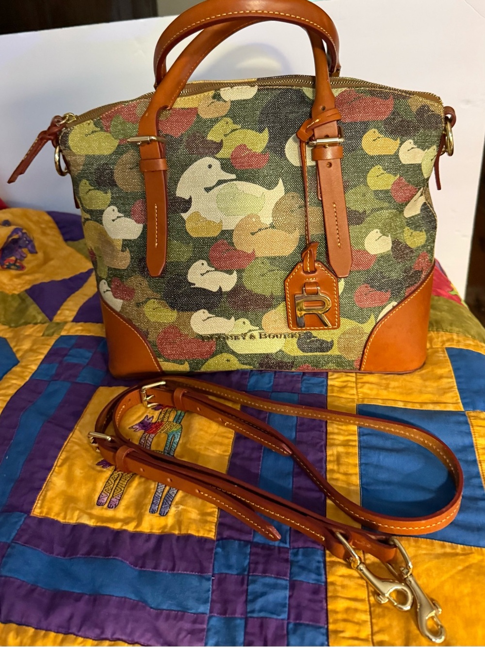Dooney & Bourke Brown Leather-Trimmed Duck Print Satchel Retired